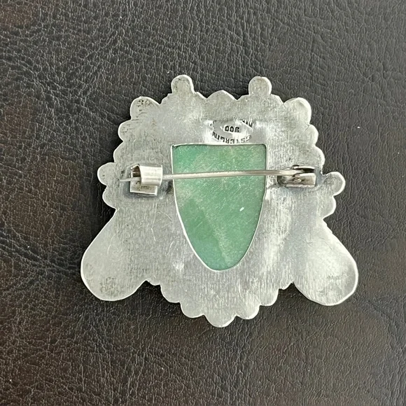 Vintage Mexican 900 silver carved jade warrior head brooch - Picture 6 of 10
